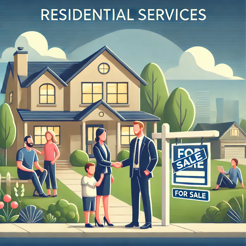 DALL·E 2025-03-18 19.37.21 - A visually appealing illustration representing residential services. The image features a modern suburban house with a family outside, symbolizing hom